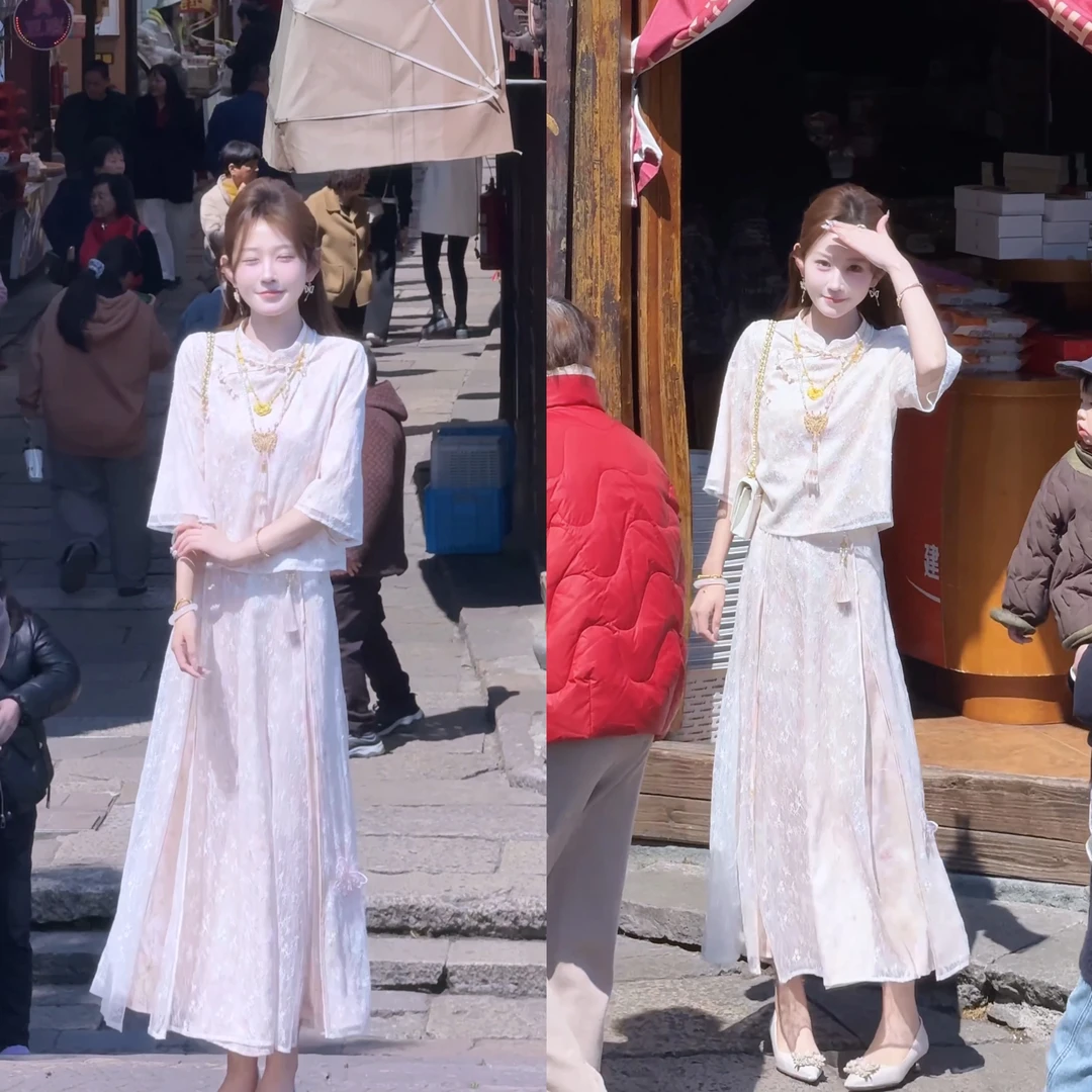 【婷婷】《万物复苏•烟雨江南》蕾丝绣花叠加缎面国风套装 TTY2SX138