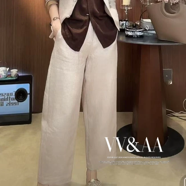 VV&AA 新款高级感气质复古休闲裤（橡筋腰）D6856