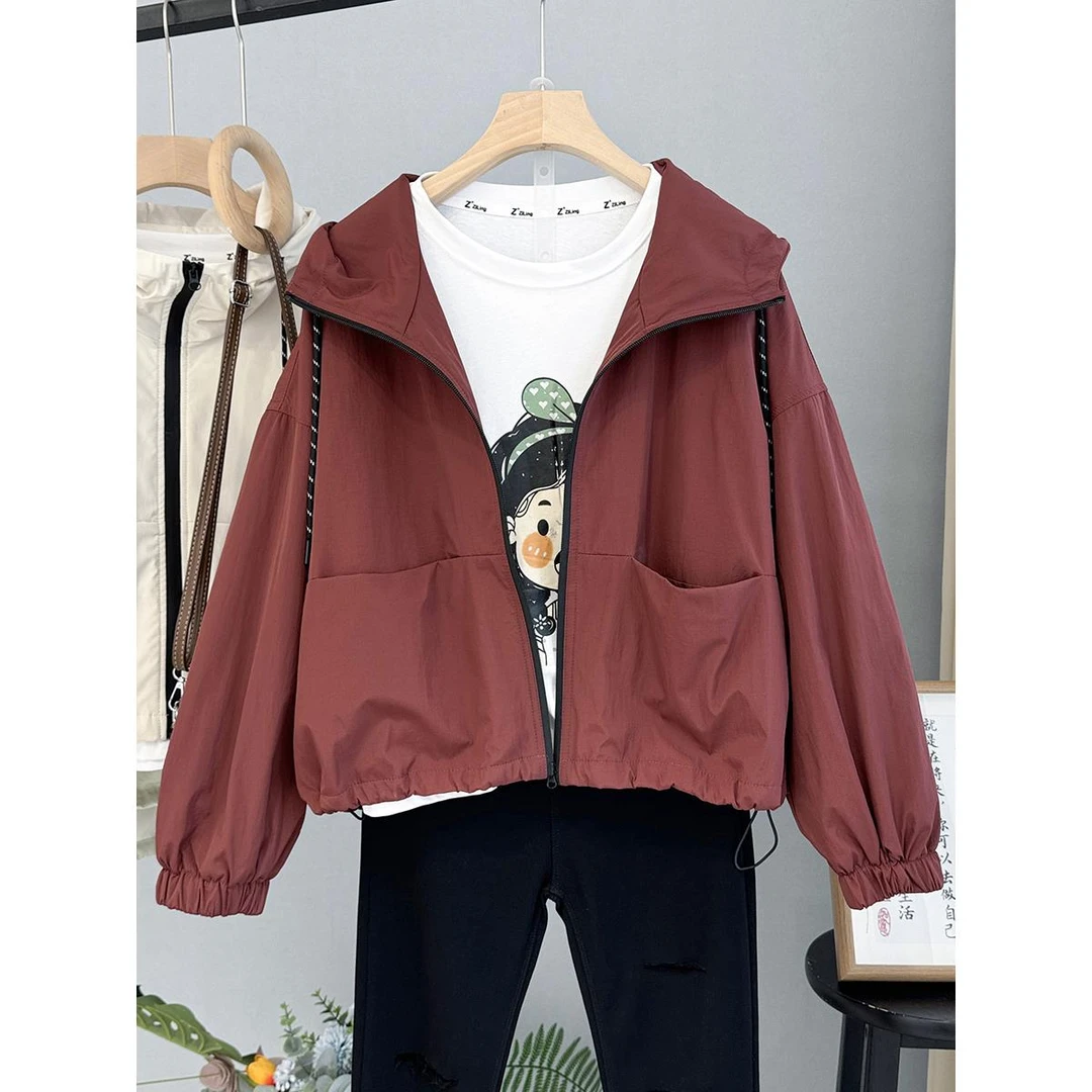 2025春秋新款韩版宽松显瘦连帽冲锋衣外套女百搭洋气休闲上衣夹克