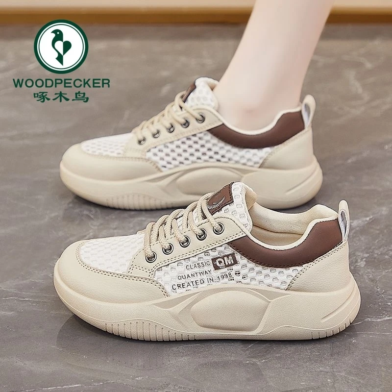 【正品】啄木鸟夏季女鞋小白鞋新款韩版ins学生网面透气增高运动鞋