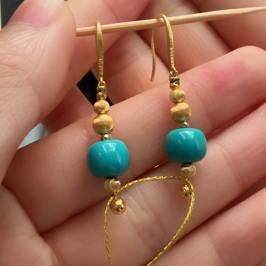 绿松石18K金镶嵌耳饰