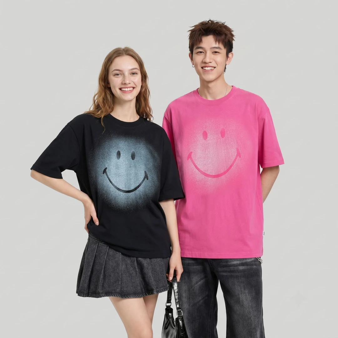 SMILEY笑脸夏季潮流渐变百搭T恤半袖小众ins短袖情侣款