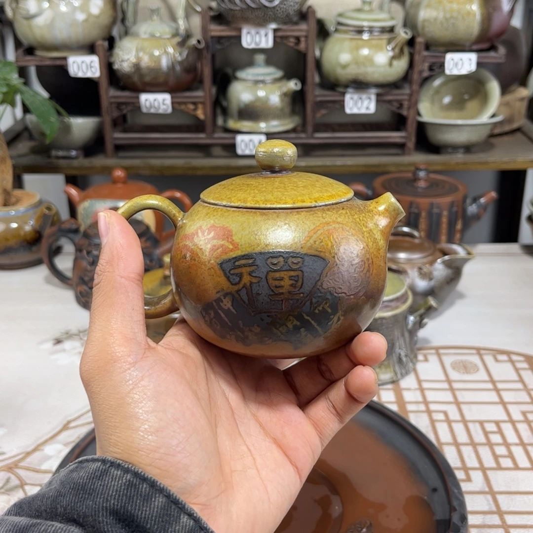 220cc白泥彩填柴烧西施壶，古法传承裸坯柴烧