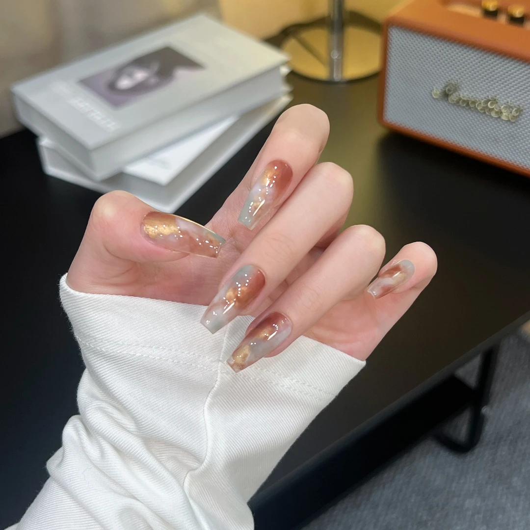 【沐晨】纯手工穿戴甲高级感ins百搭气质重工晕染指甲贴美甲贴片