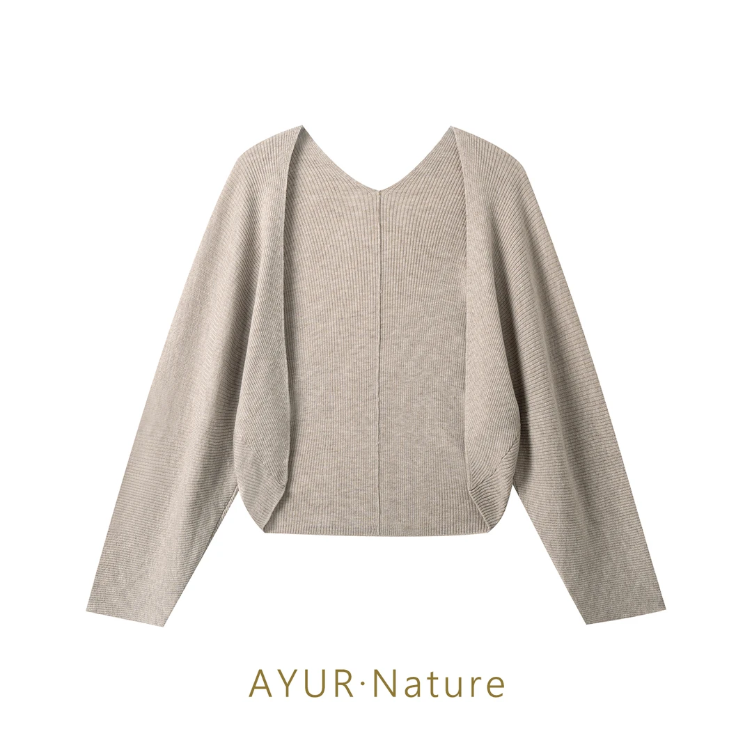 Ayur·Nature蝙蝠袖羊毛混纺针织罩衫休闲外搭纯色