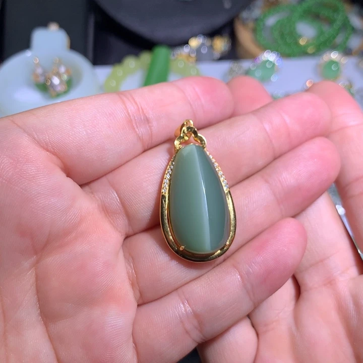 和田玉（碧玉）银S925镶嵌颈饰