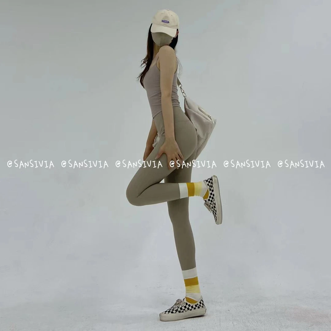 HIPOWER防震带垫磨毛裸感背心高腰两侧带兜九分瑜伽跑步健身裤女