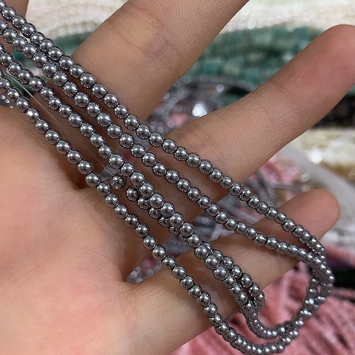 3条3mm银色黑胆石圆珠