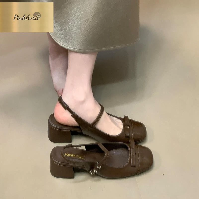 PinkAvrilocean裙子气质新款蝴蝶结女 凉鞋粗 2025外穿跟拼色配包