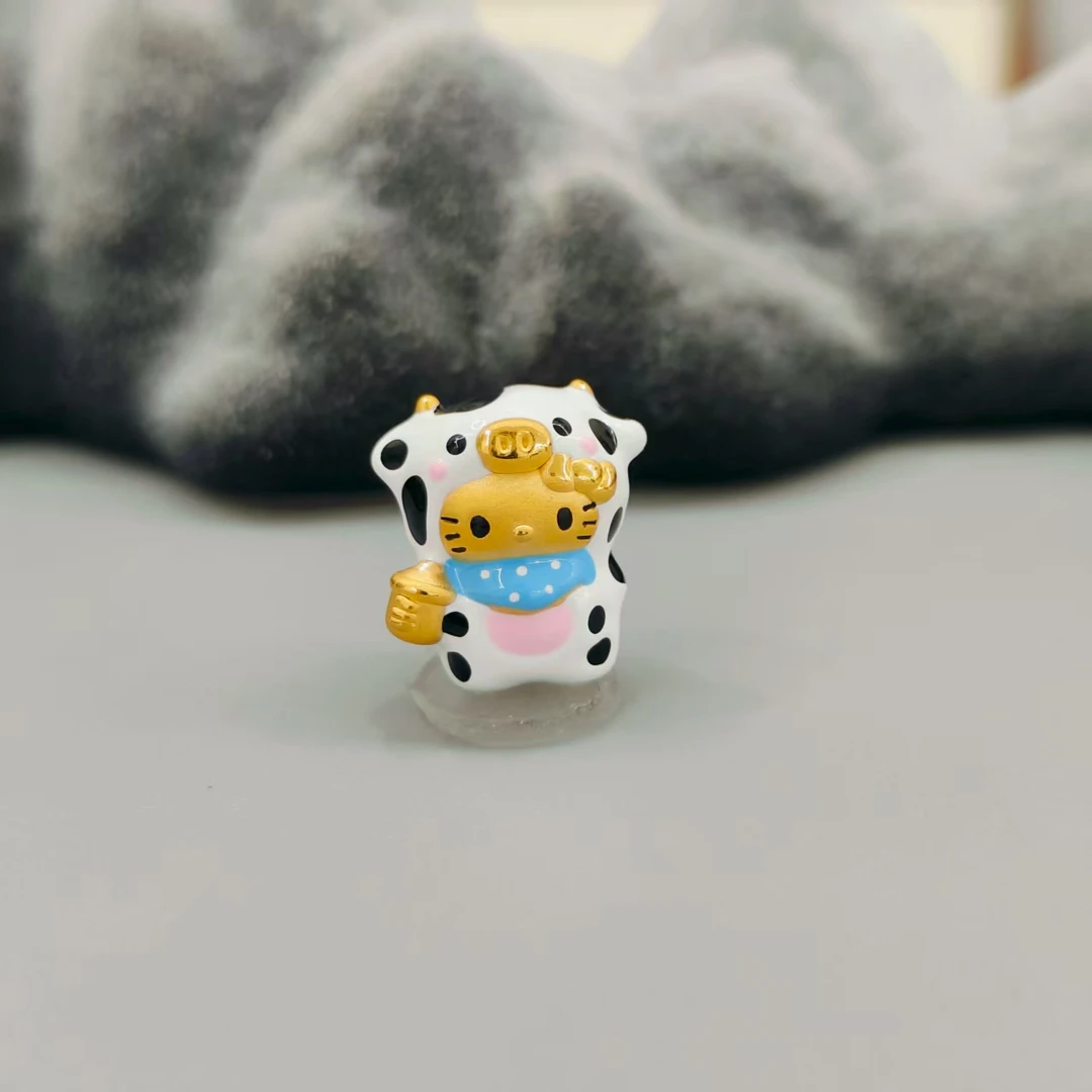【珺铺黄金】足金999奶牛kitty饰品少女精美3D硬金转运珠