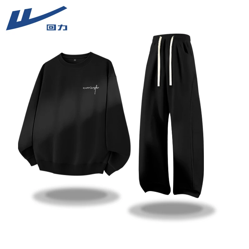 回力秋冬圆领印花卫衣套装男士时尚痞帅休闲裤情侣潮流长袖两件装