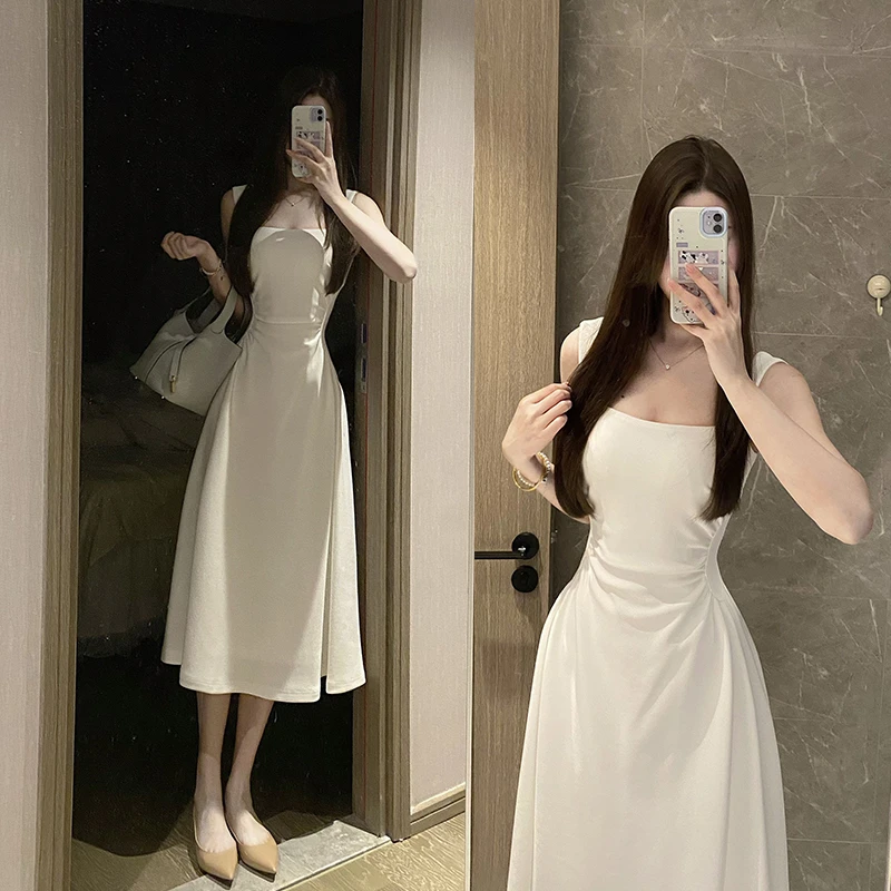 白色修身法式吊带连衣裙女夏季爆款显瘦裙子2025新款高级感小白裙