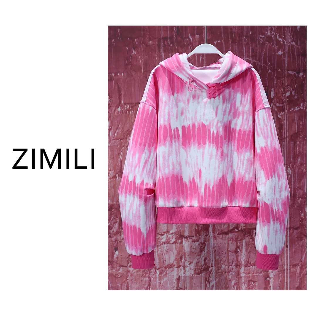 【LIANG哥女装】2025欧货粉色混染撞色明媚鲜艳连帽休闲卫衣6195