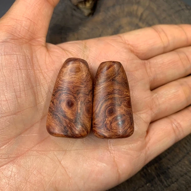 网秋粒水滴轮花梨瘿扁握丸S/D牌通用常规款 一对 网秋粒diy