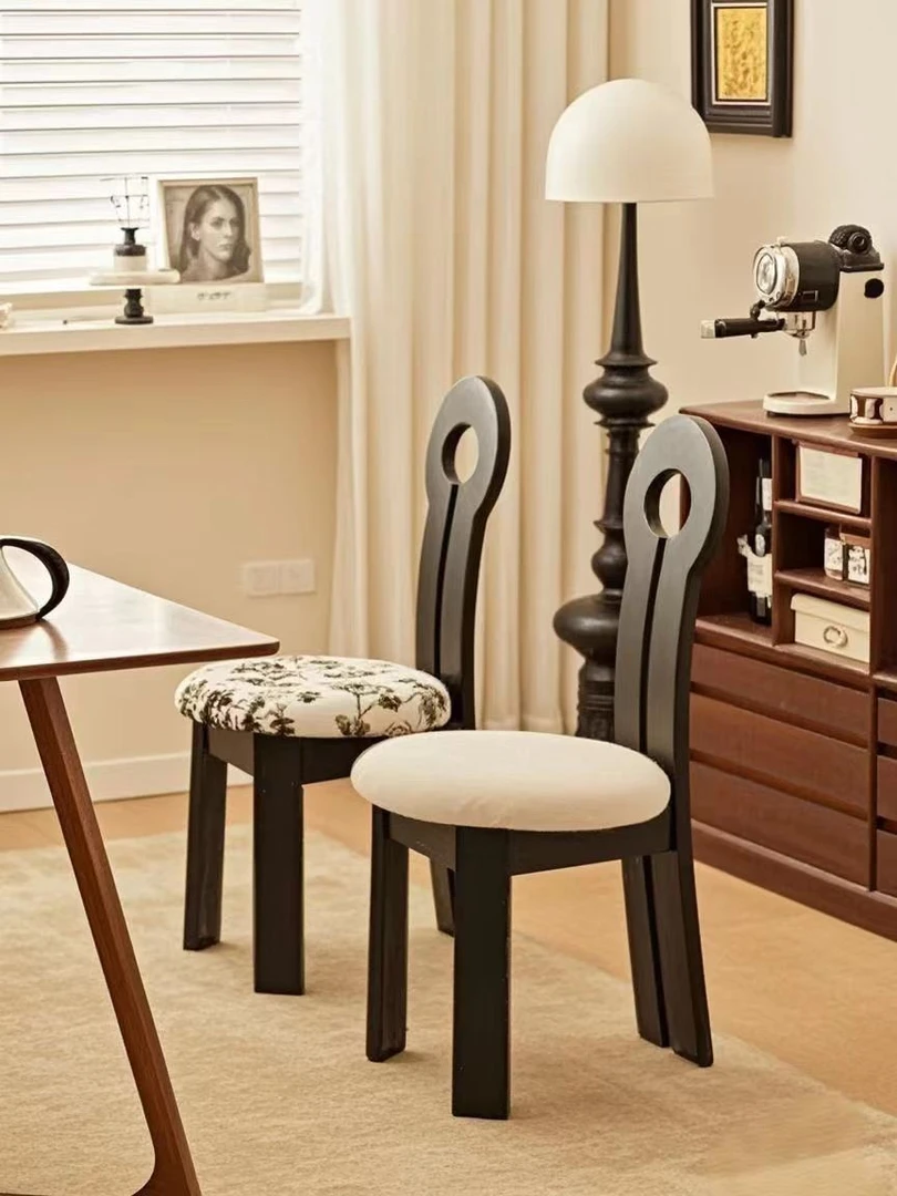 【时光椅库】法式复古实木餐椅家用中古侘寂风餐桌椅化妆钥匙人鱼凳