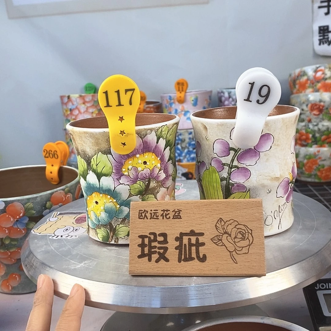 紫砂花盆红陶手绘花盆