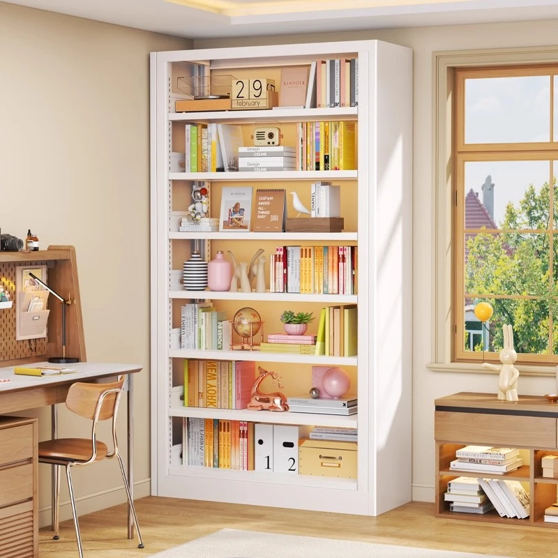 家用图书馆钢制书架一体靠墙落地置物架简易多层铁架儿童储物书柜