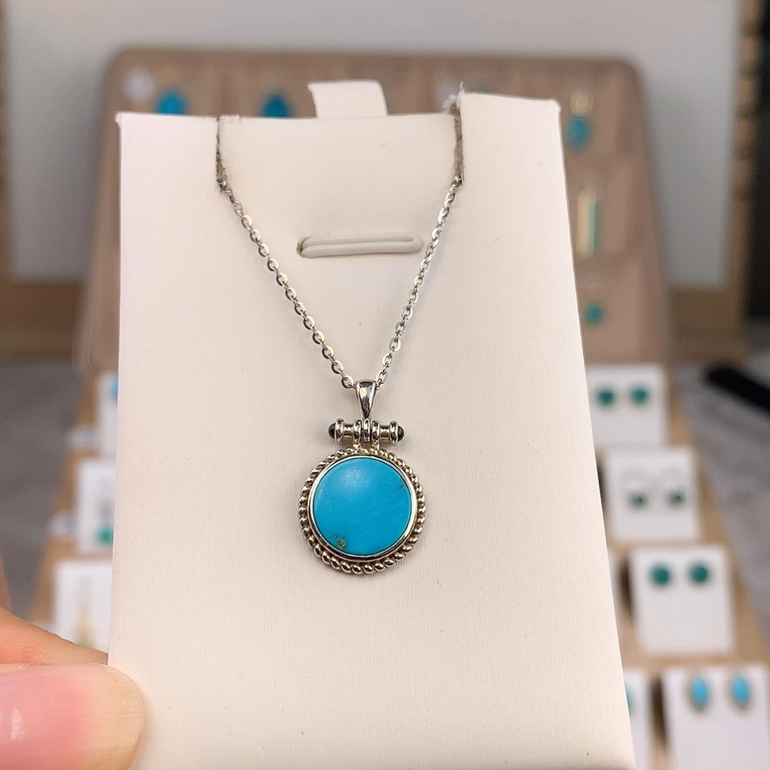 绿松石银S925镶嵌吊坠(不含链)