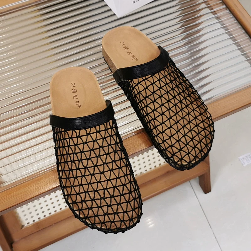 919爆款网纱半拖女夏季外穿2025年新款镂空透气舒适懒人平底凉鞋