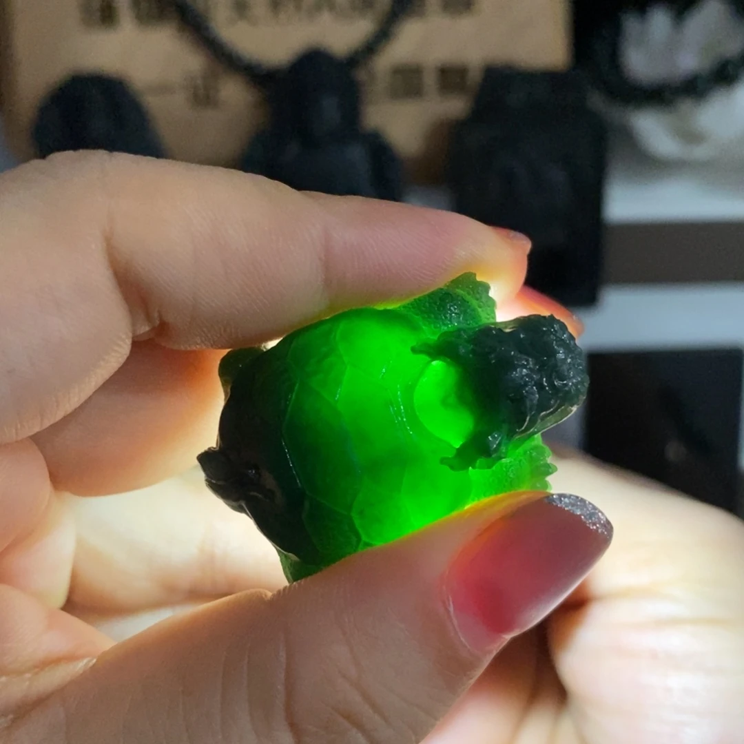 定制翡翠未镶嵌天然缅甸a货墨翠龙龟