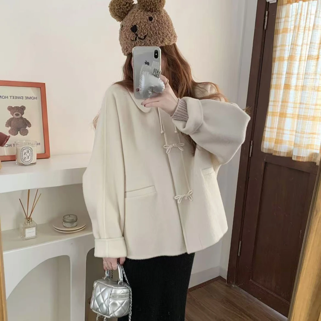 小静折扣~A974L弧形开叉衣摆翻领轻中式宽松双面呢外套（卡码拍大）