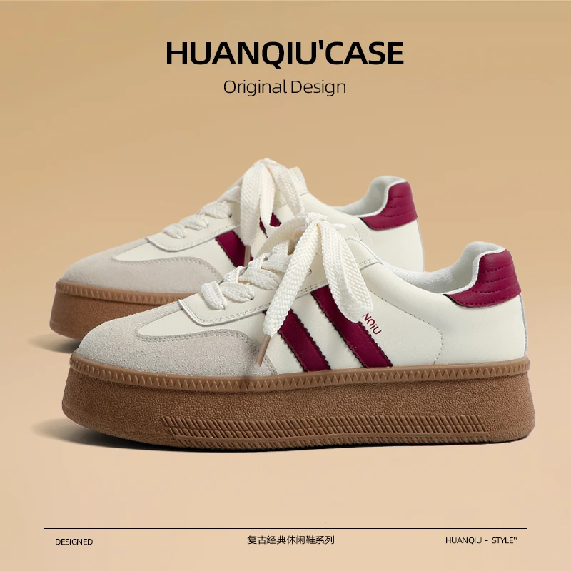 环球安可拉红德训鞋女2025春季新款圆头系带板鞋百搭学院风休闲鞋