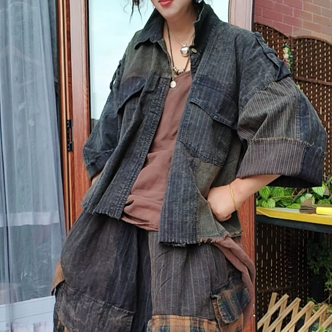 元吊牌做旧老布衬衫直播间自选条纹