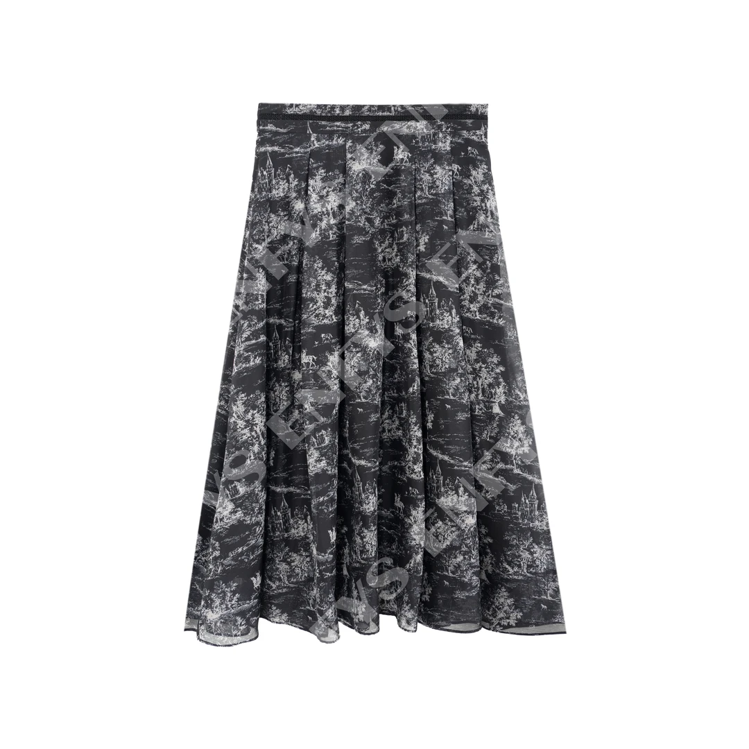 【双姐】大牌丛林印花裙轻薄夏款松紧腰口袋半裙中长款A字摆裙9612