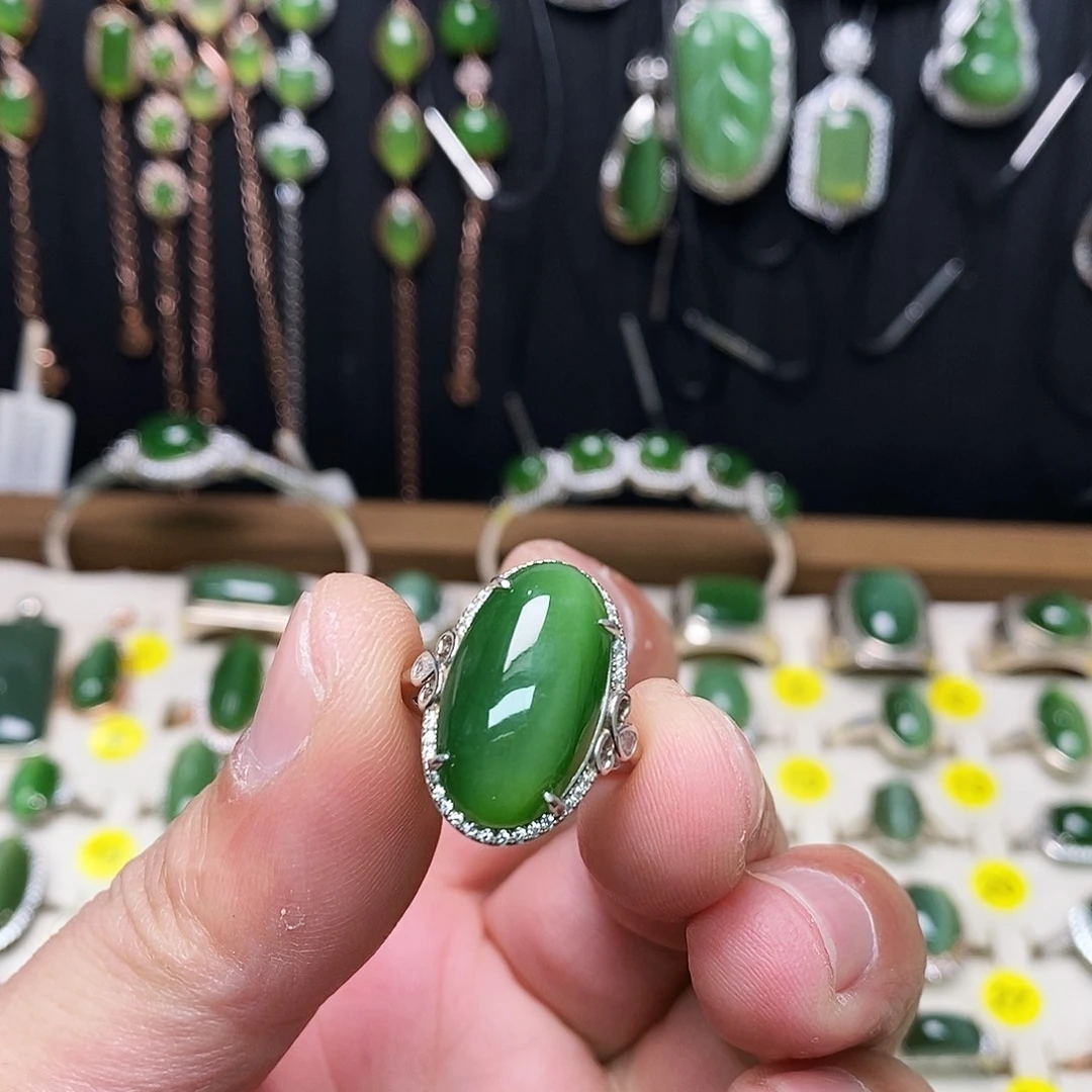 和田玉（碧玉）银S925镶嵌戒指