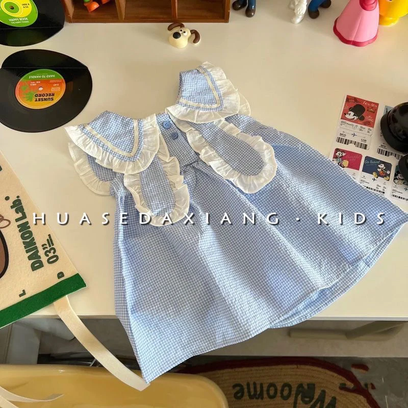 女童背心裙2025夏季新款卡通兔耳连衣裙宝宝休闲格子无袖裙子