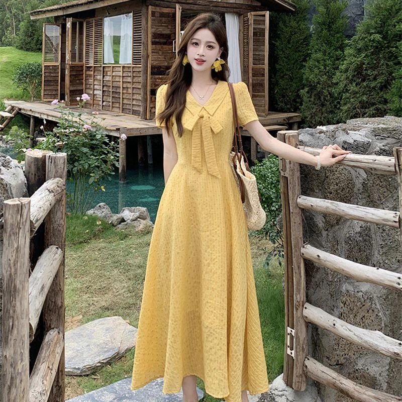 包包专属大码夏季新款甜美风胖MM学院风蝴蝶结连衣裙3297