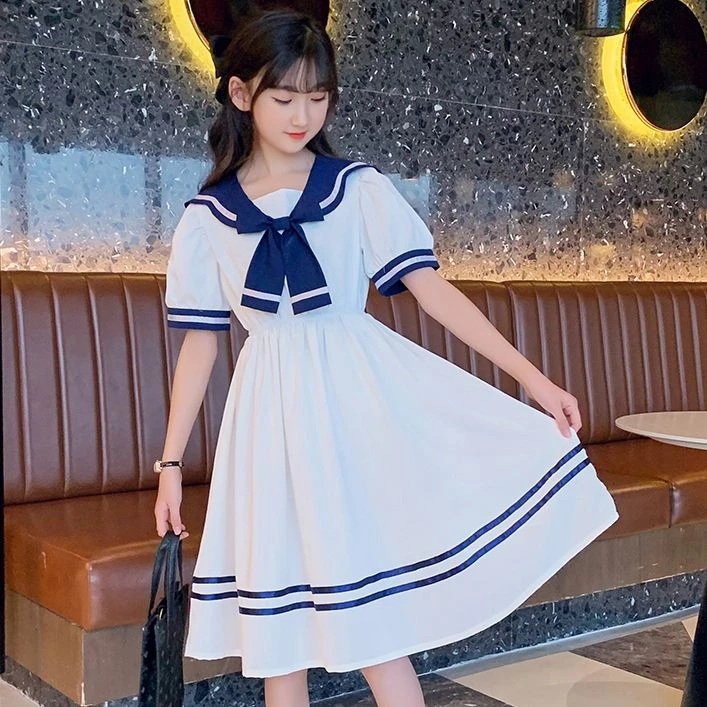 卡通动漫女水手服夏季短袖学院风连衣裙千金风7-12岁儿童公主裙