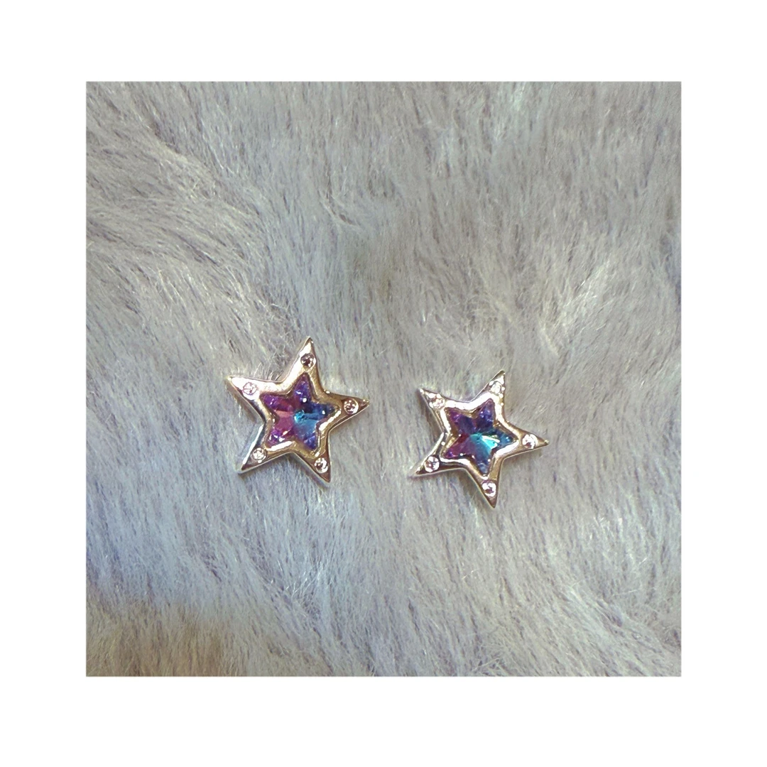 合金合成锆石耳饰 极光色星星小号耳钉-113