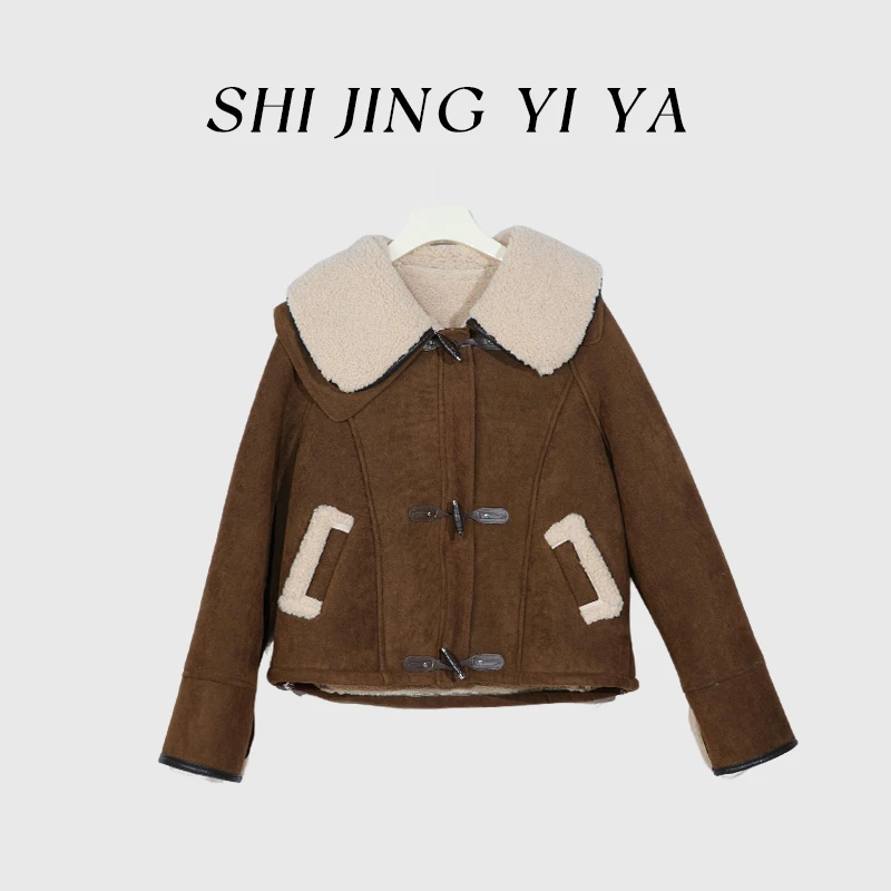 【焦糖栗子 】双层领加绒加厚保暖翻领外套～1077#