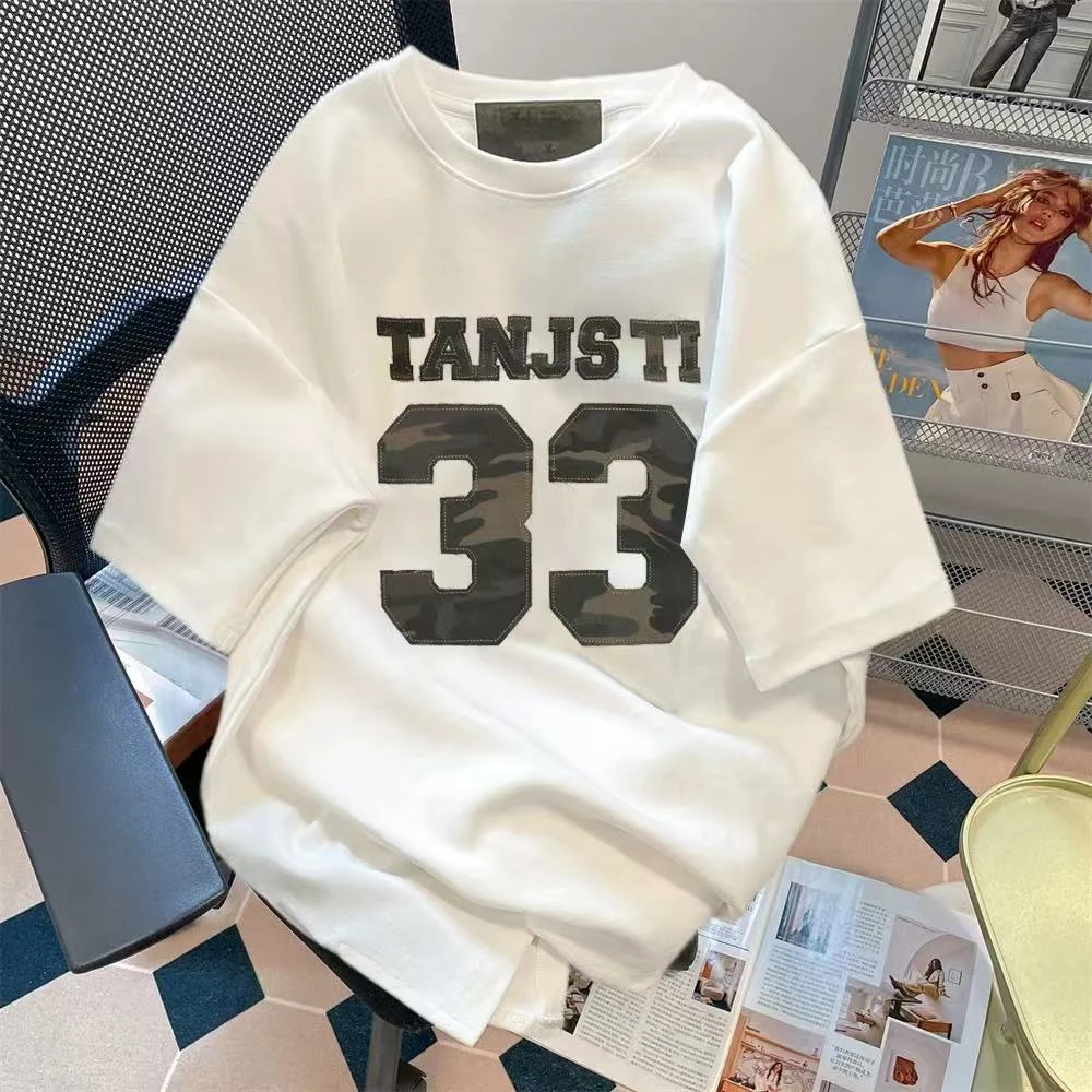 美式潮牌高级感纯棉字母t恤女夏休闲oversize正肩松弛感短袖上衣