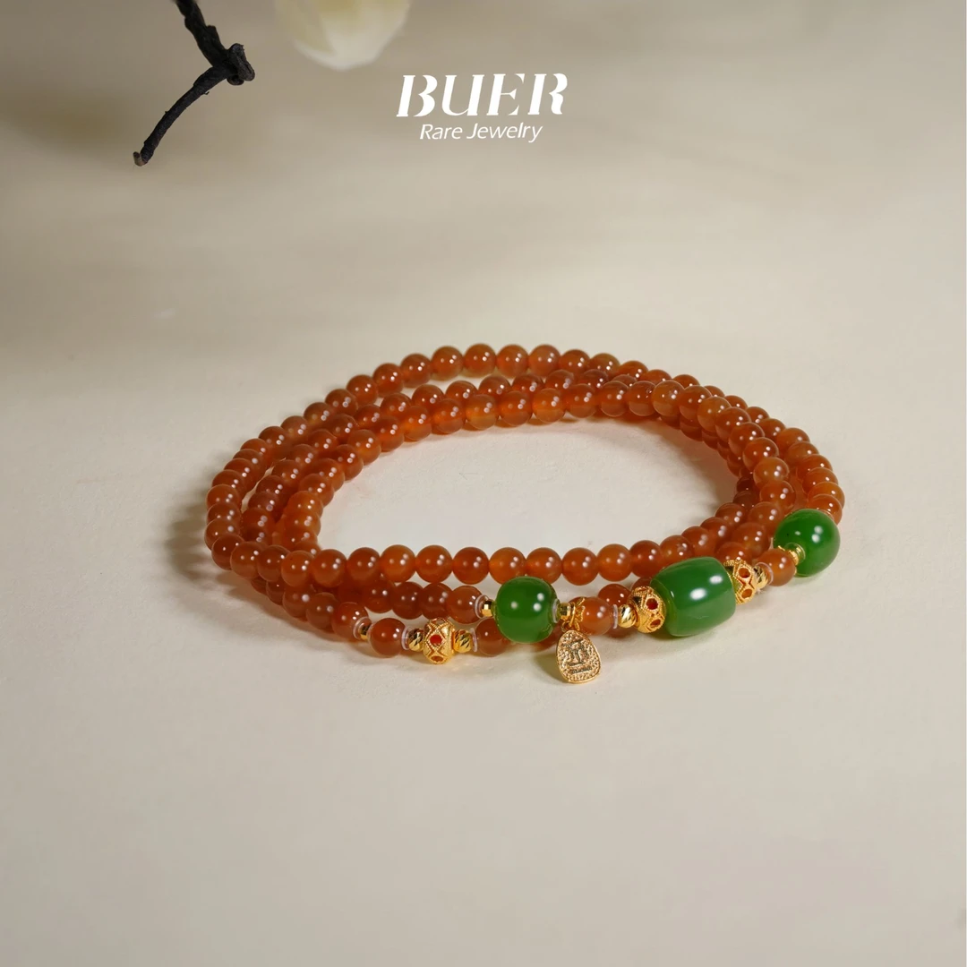 【不二】和田玉糖玉18K金DIY三圈手串4mm+ (多样性发)