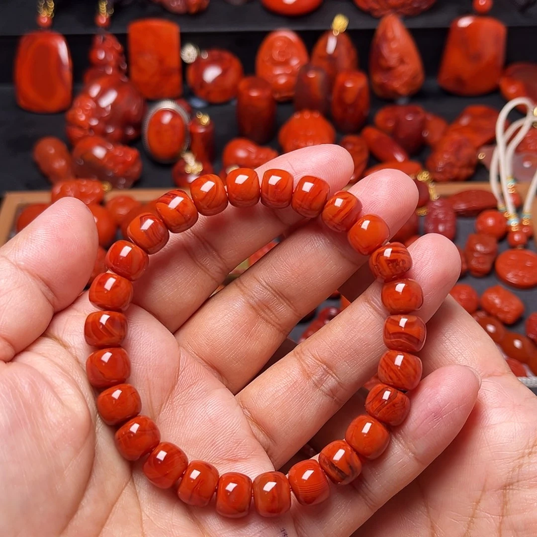 南红玛瑙未镶嵌配饰火焰纹老型手串9mm
