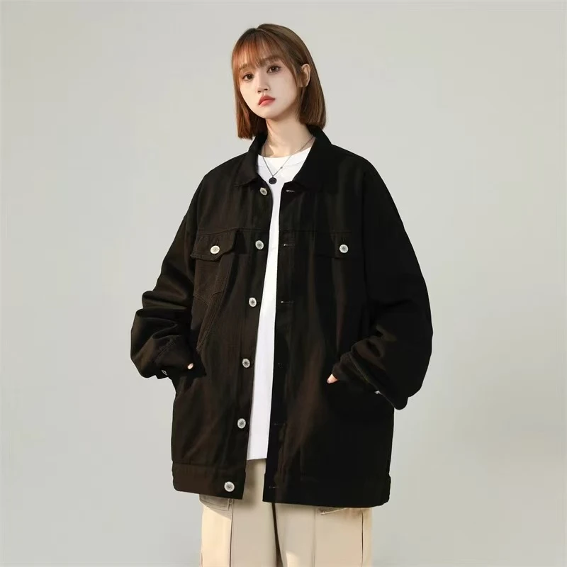 情侣春秋季ins牛仔外套男韩版潮流宽松休闲百搭水洗翻领工装夹克