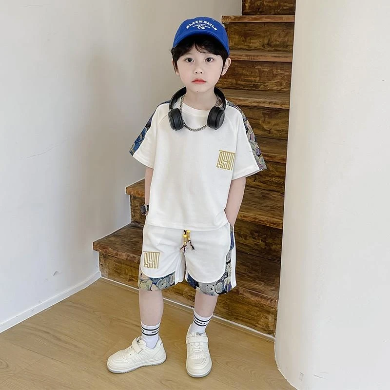 FAVMARTHA男童夏装套装2025新款帅气时髦短袖短裤儿童男孩洋派国