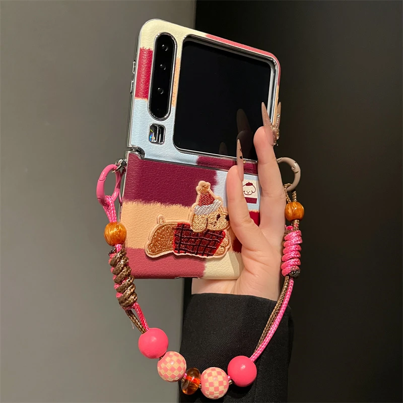 适用华为PuraX典藏版折叠屏手机壳拼接色块刺绣狗小米MIXFlip2女