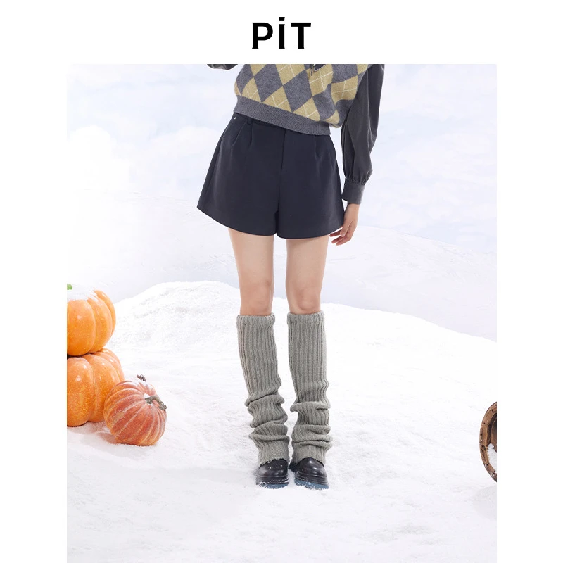 pit小个子高腰简约百搭西装短裤显瘦显高宽松通勤阔腿裤女秋冬