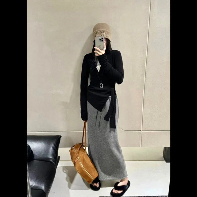 QIMO启茉（A5176#侧绑带毛衣（配丝巾）