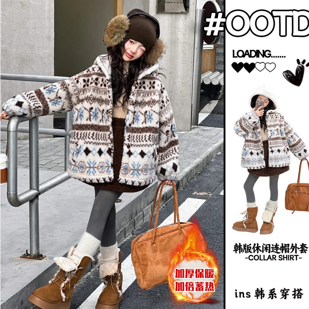 女童加绒外套秋冬季2025新款儿童冬装皮毛一体超好看羊羔绒毛毛衣