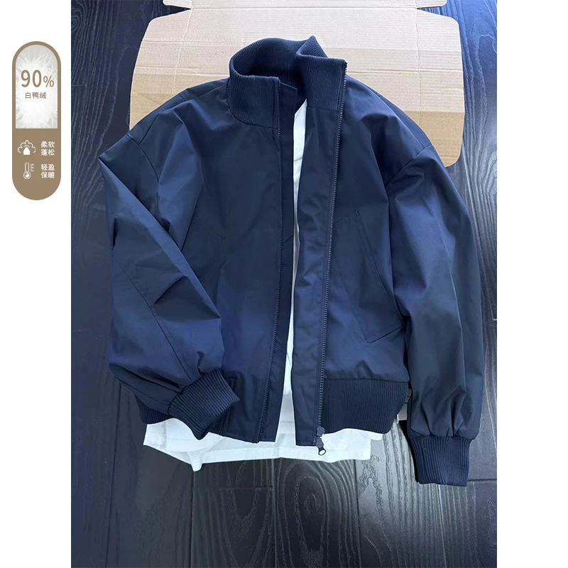 cleanfit美式短款飞行员夹克羽绒服男款秋冬bomber廓形立领外套潮