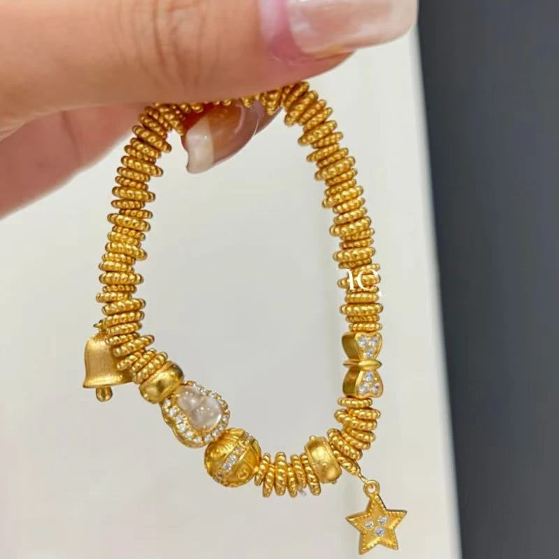 铜合金合成锆石手链 SQ思岐中式-古法轻奢民族风铃铛星星手链5600