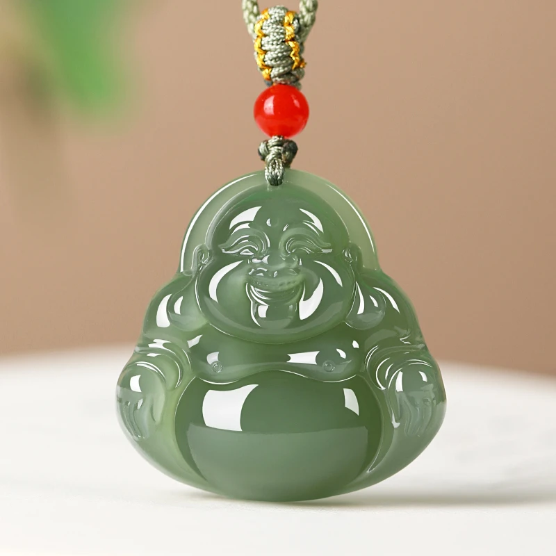 和田玉吊坠女玉佛玉佩大肚弥勒佛笑佛公项链玉石佛像头毛衣链挂件