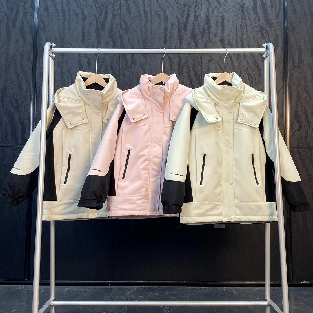 2024冬季新款韩版撞色立领连帽派克服女潮流加厚保暖百搭外套B28