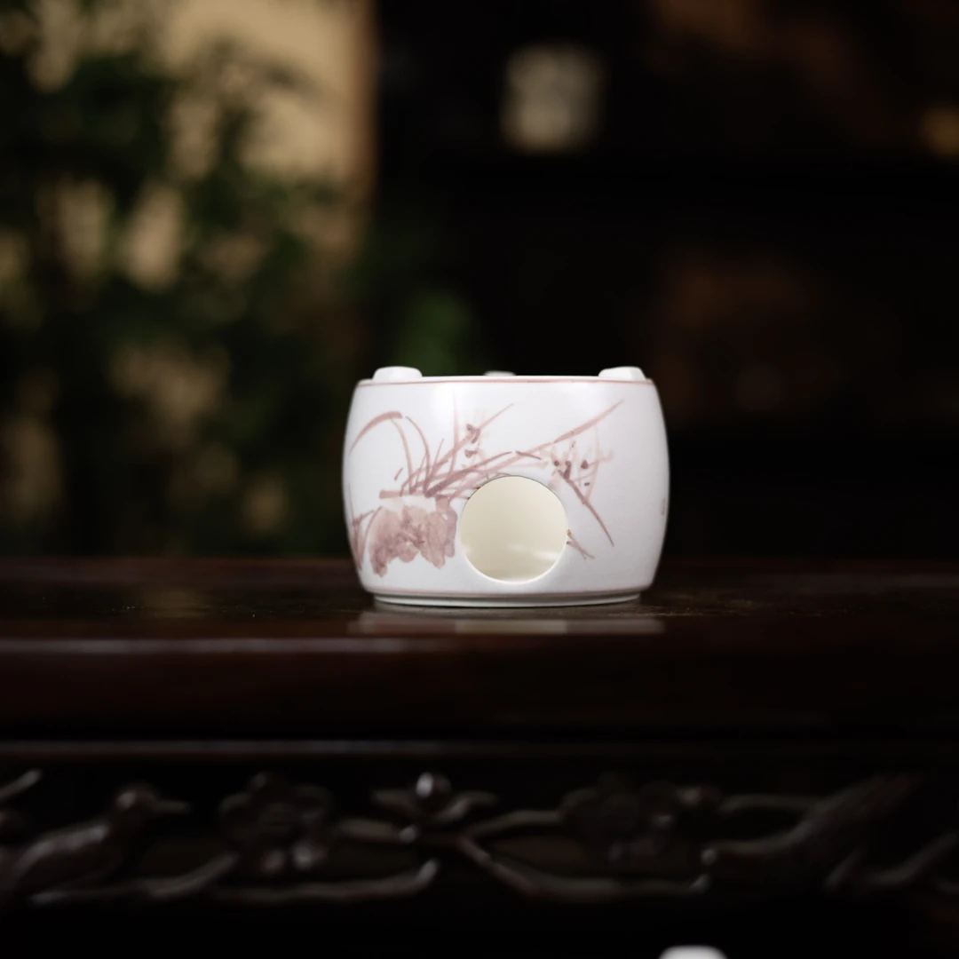 【小田甄陶】红兰花-梵山堂-圆腹酒精炉手工中式复古（W0093）