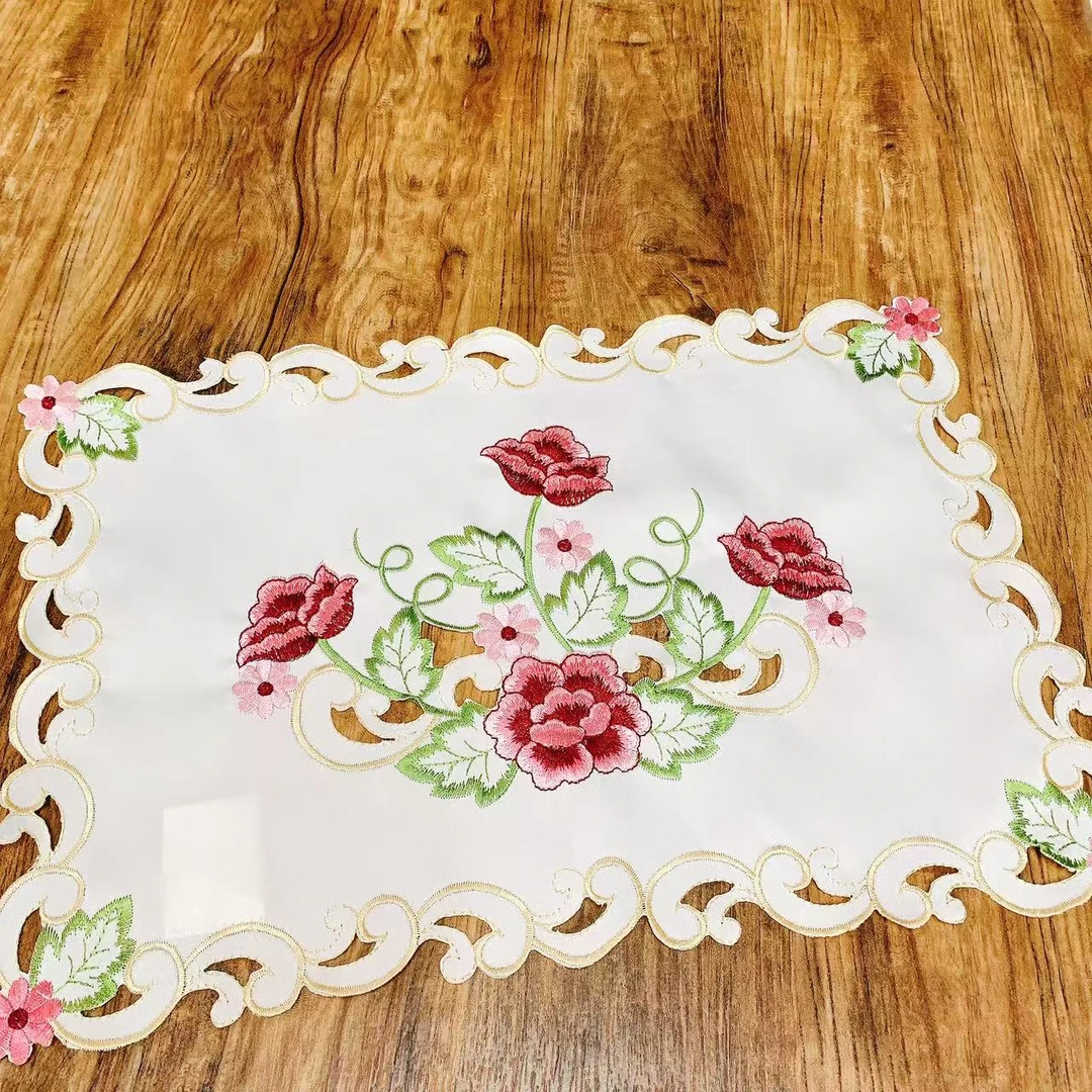 外贸出口绣花布艺手工镂空盖布花瓶工艺品摆件欧式花卉餐盘垫