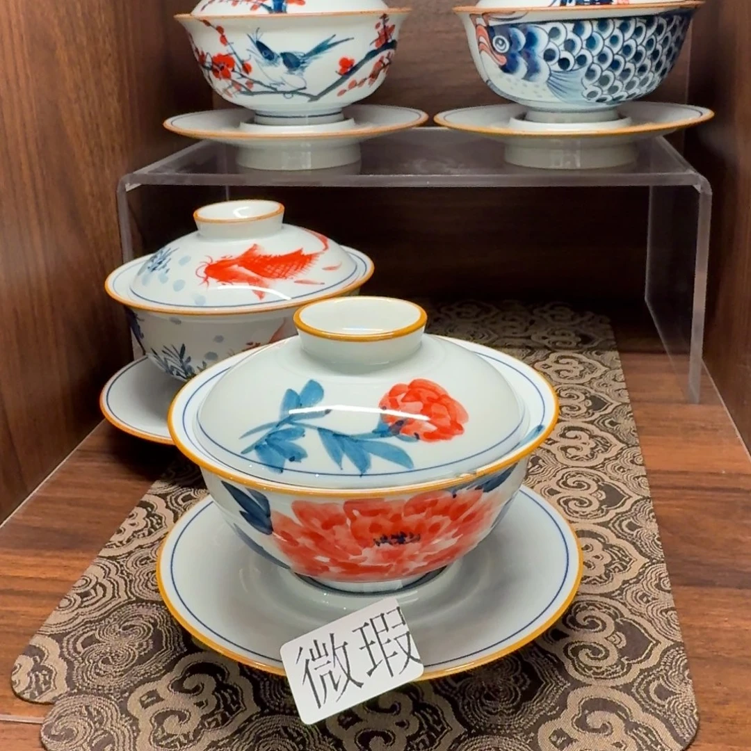 釉下手绘茶具微瑕